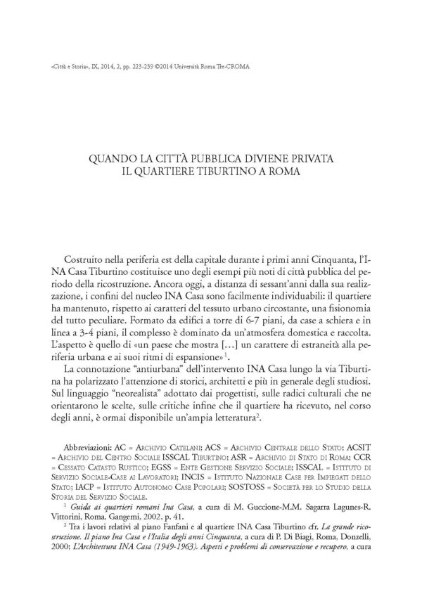 Quando la città pubblica diviene privata. Il quartiere Tiburtino a Roma