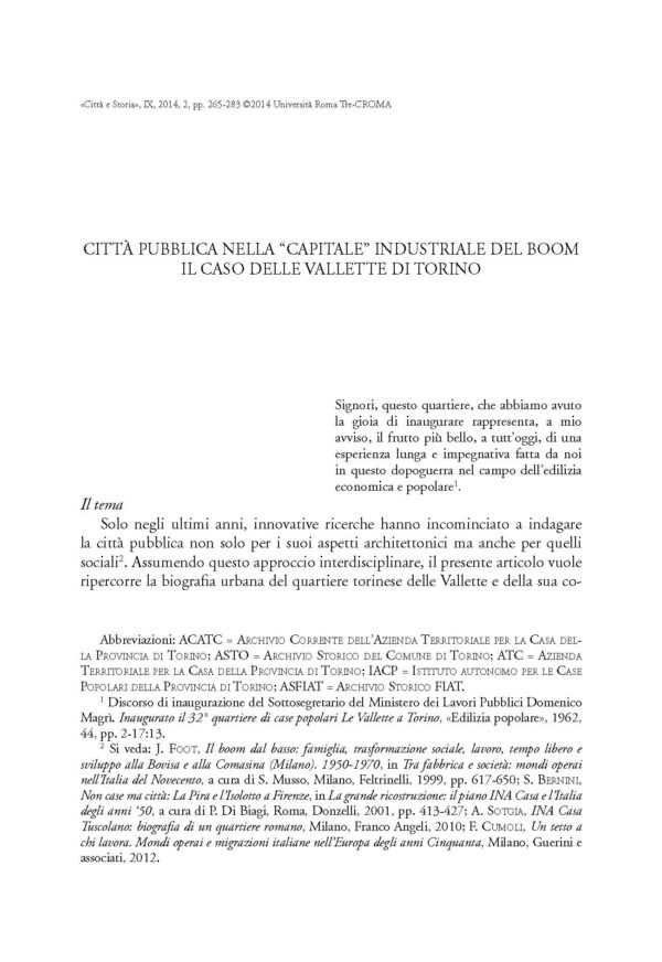 Città pubblica nella "capitale" industriale del boom: il caso delle Vallette di Torino