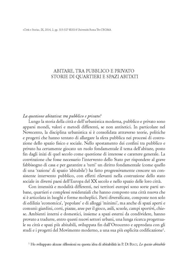 Abitare, tra pubblico e privato. Storie di quartieri e spazi abitati