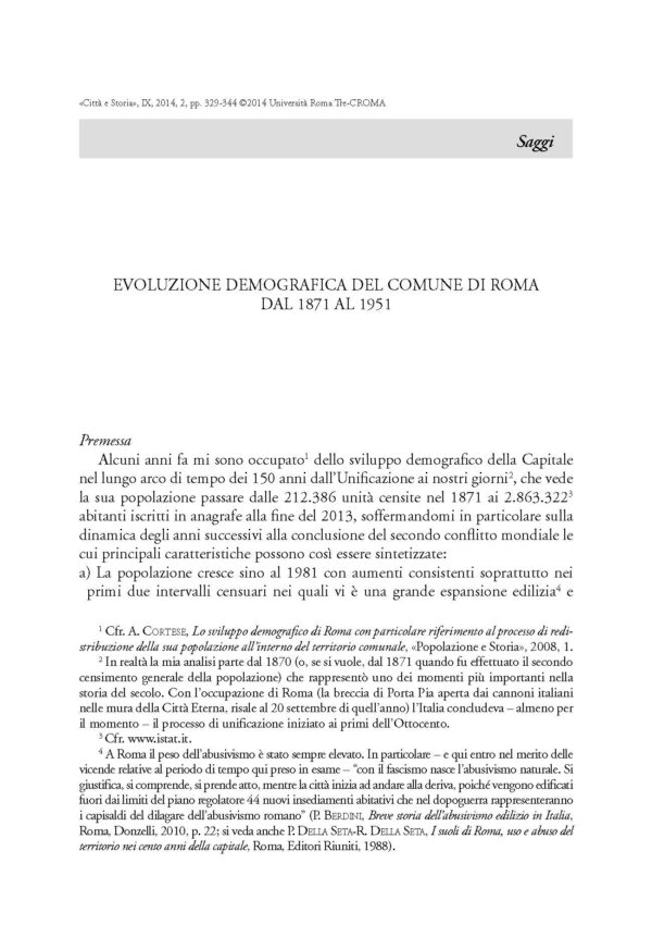Evoluzione demografica del comune di Roma dal 1871 al 1951