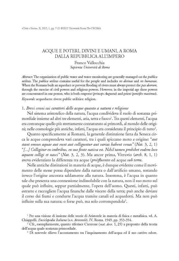 Acque e poteri, divini e umani, a Roma dalla Repubblica all'Impero