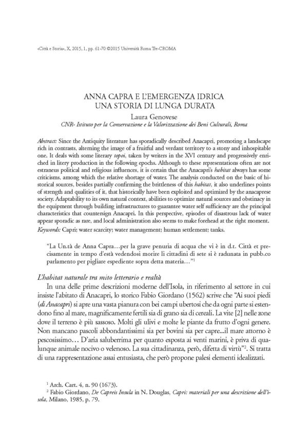 Anna Capra e l'emergenza idrica. Una storia di lunga durata