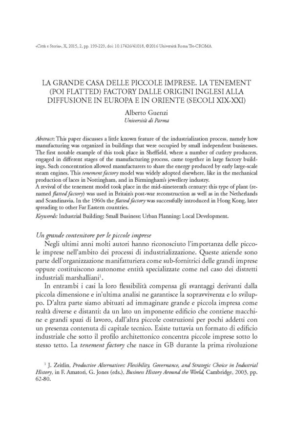 La grande casa delle piccole imprese. La tenement (poi flatted) factory dalle origini inglesi alla diffusione in Europa e in Oriente (secoli XIX-XXI)