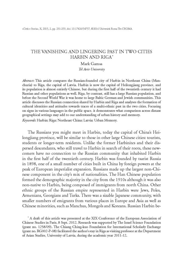 The Vanishing and Lingering Past in Two Cities: Harbin and Riga