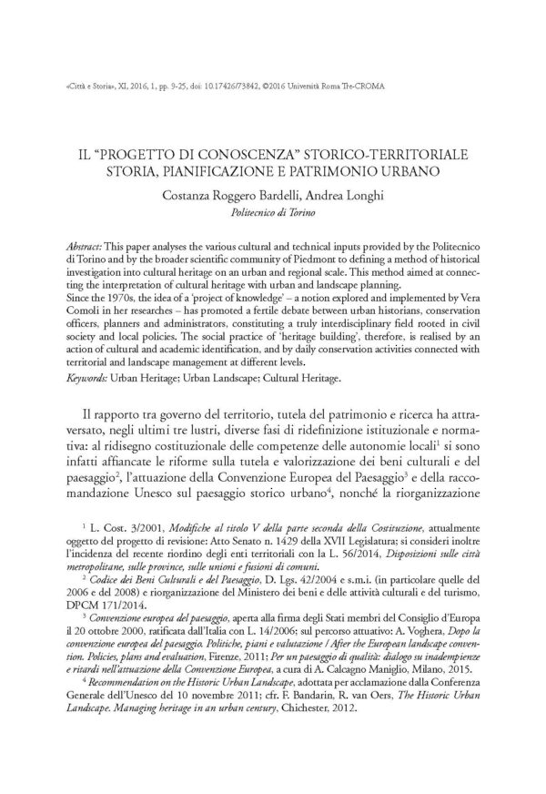 Il "progetto di conoscenza" storico-territoriale: storia, pianificazione e patrimonio urbano