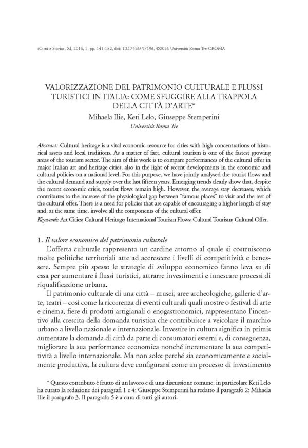 Valorizzazione del patrimonio culturale e flussi turistici in Italia: come sfuggire alla trappola della città d'arte