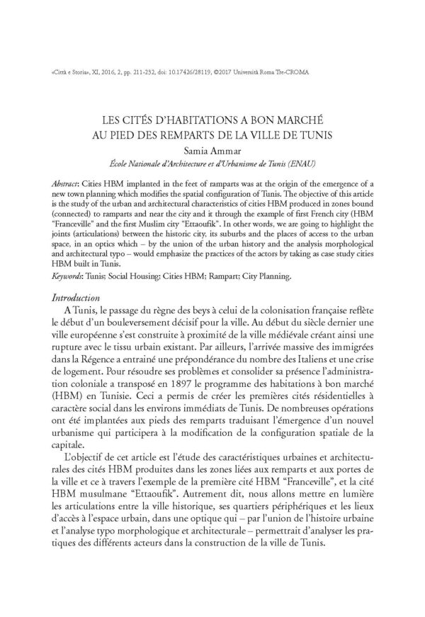 Les cités d'habitations à bon marché au pied des remparts de la ville de Tunis