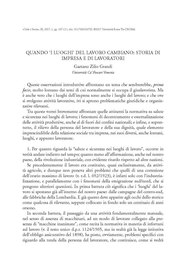 Quando "i luoghi" del lavoro cambiano: storia d'impresa e di lavoratori