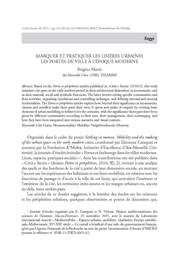Marquer et pratiquer les lisières urbaines. Les portes de ville à l'Époque moderne