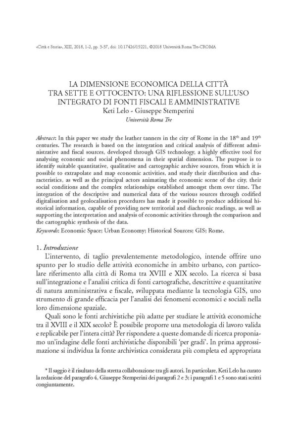 La dimensione economica della città tra Sette e Ottocento: una riflessione sull’uso integrato di fonti fiscali e amministrative