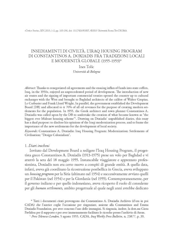 Insediamenti di civiltà. L’Iraq Housing Program di Costantinos A. Doxiadis fra tradizioni locali e modernità globale (1955-1959)
