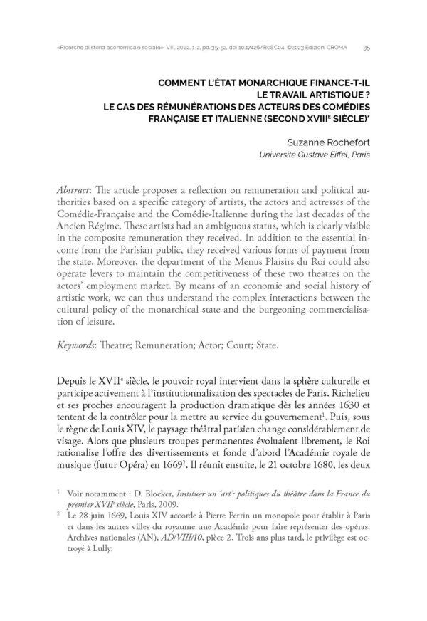 Comment l’État monarchique finance-t-il le travail artistique? Le cas des rémunérations des acteurs des Comédies Française et Italienne (second XVIIIe siècle)