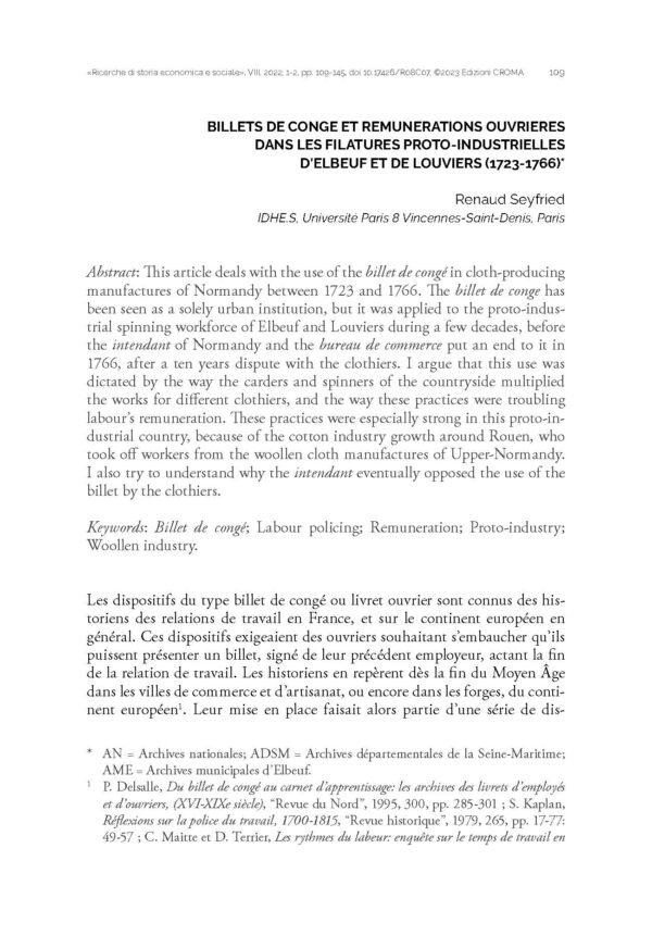 Billets de congé et rémunérations ouvrières dans les filatures proto-industrielles d’elbeuf et de louviers (1723-1766)